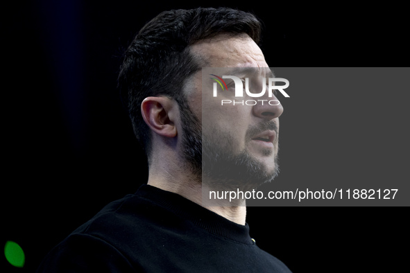 President of Ukraine Volodymyr Zelenskyy addresses a press conference during his visit at the European Council Summit, the EU leaders meetin...