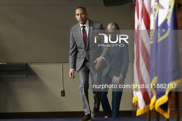 Democratic Leader Hakeem Jeffries (D-NY) speaks about raising the debt ceiling during a news conference in Washington DC, USA, on December 1...