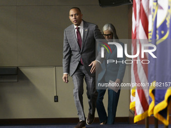 Democratic Leader Hakeem Jeffries (D-NY) speaks about raising the debt ceiling during a news conference in Washington DC, USA, on December 1...