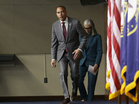 Democratic Leader Hakeem Jeffries (D-NY) speaks about raising the debt ceiling during a news conference in Washington DC, USA, on December 1...