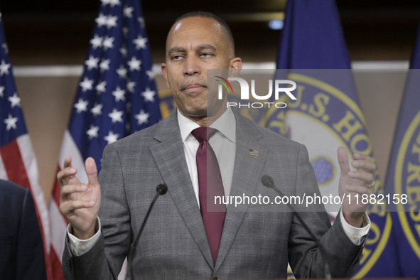 Democratic Leader Hakeem Jeffries (D-NY) speaks about raising the debt ceiling during a news conference in Washington DC, USA, on December 1...