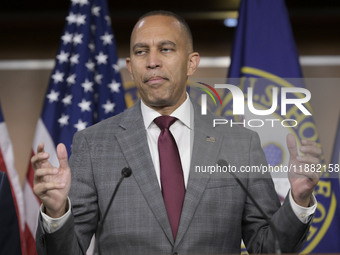 Democratic Leader Hakeem Jeffries (D-NY) speaks about raising the debt ceiling during a news conference in Washington DC, USA, on December 1...