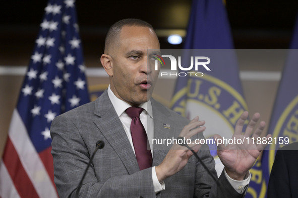 Democratic Leader Hakeem Jeffries (D-NY) speaks about raising the debt ceiling during a news conference in Washington DC, USA, on December 1...