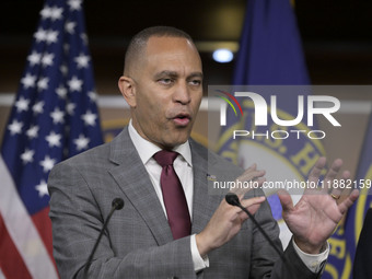 Democratic Leader Hakeem Jeffries (D-NY) speaks about raising the debt ceiling during a news conference in Washington DC, USA, on December 1...