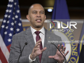 Democratic Leader Hakeem Jeffries (D-NY) speaks about raising the debt ceiling during a news conference in Washington DC, USA, on December 1...