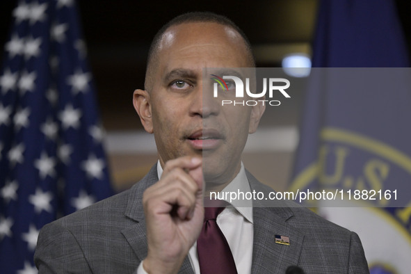 Democratic Leader Hakeem Jeffries (D-NY) speaks about raising the debt ceiling during a news conference in Washington DC, USA, on December 1...