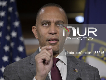 Democratic Leader Hakeem Jeffries (D-NY) speaks about raising the debt ceiling during a news conference in Washington DC, USA, on December 1...