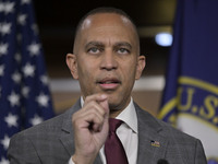 Democratic Leader Hakeem Jeffries (D-NY) speaks about raising the debt ceiling during a news conference in Washington DC, USA, on December 1...