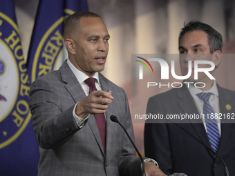 Democratic Leader Hakeem Jeffries (D-NY) speaks about raising the debt ceiling during a news conference in Washington DC, USA, on December 1...