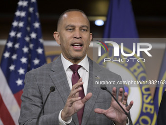 Democratic Leader Hakeem Jeffries (D-NY) speaks about raising the debt ceiling during a news conference in Washington DC, USA, on December 1...