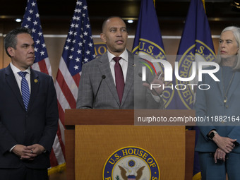 Democratic Leader Hakeem Jeffries (D-NY) speaks about raising the debt ceiling during a news conference in Washington DC, USA, on December 1...