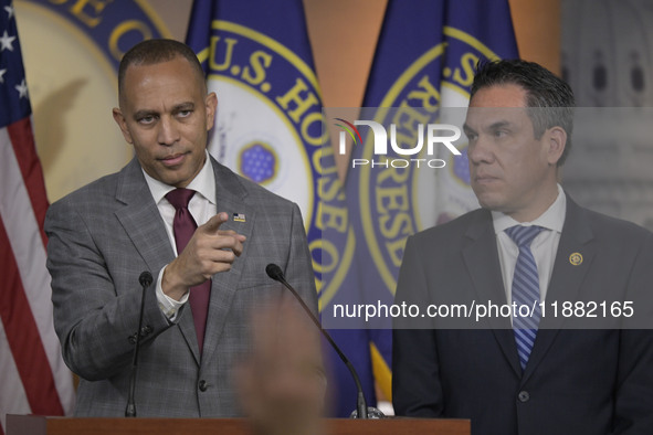 Democratic Leader Hakeem Jeffries (D-NY) speaks about raising the debt ceiling during a news conference in Washington DC, USA, on December 1...