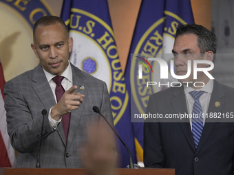 Democratic Leader Hakeem Jeffries (D-NY) speaks about raising the debt ceiling during a news conference in Washington DC, USA, on December 1...