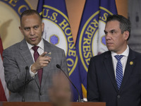 Democratic Leader Hakeem Jeffries (D-NY) speaks about raising the debt ceiling during a news conference in Washington DC, USA, on December 1...