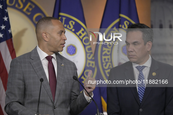 Democratic Leader Hakeem Jeffries (D-NY) speaks about raising the debt ceiling during a news conference in Washington DC, USA, on December 1...