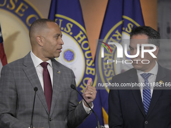 Democratic Leader Hakeem Jeffries (D-NY) speaks about raising the debt ceiling during a news conference in Washington DC, USA, on December 1...