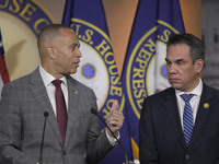 Democratic Leader Hakeem Jeffries (D-NY) speaks about raising the debt ceiling during a news conference in Washington DC, USA, on December 1...