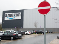 The Amazon site in Werne, Germany, on December 19, 2024, as the Verdi labor union calls for a strike and demands collective bargaining for A...