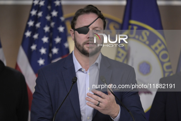 US Congressman Dan Crenshaw (R-TX) speaks about the House Task Force to combat the Mexican Drug Cartel in Washington DC, USA, on December 19...