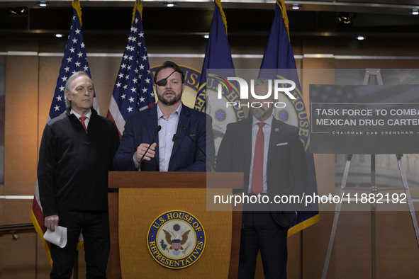 US Congressman Dan Crenshaw (R-TX) speaks about the House Task Force to combat the Mexican Drug Cartel in Washington DC, USA, on December 19...