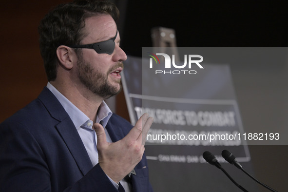 US Congressman Dan Crenshaw (R-TX) speaks about the House Task Force to combat the Mexican Drug Cartel in Washington DC, USA, on December 19...