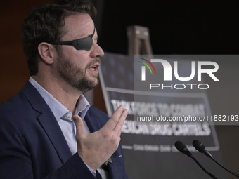 US Congressman Dan Crenshaw (R-TX) speaks about the House Task Force to combat the Mexican Drug Cartel in Washington DC, USA, on December 19...