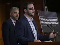 US Congressman Dan Crenshaw (R-TX) speaks about the House Task Force to combat the Mexican Drug Cartel in Washington DC, USA, on December 19...