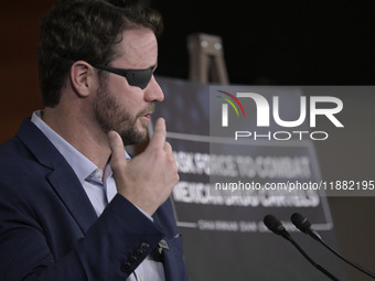 US Congressman Dan Crenshaw (R-TX) speaks about the House Task Force to combat the Mexican Drug Cartel in Washington DC, USA, on December 19...