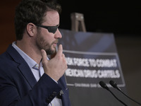 US Congressman Dan Crenshaw (R-TX) speaks about the House Task Force to combat the Mexican Drug Cartel in Washington DC, USA, on December 19...