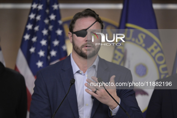 US Congressman Dan Crenshaw (R-TX) speaks about the House Task Force to combat the Mexican Drug Cartel in Washington DC, USA, on December 19...