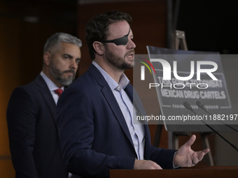 US Congressman Dan Crenshaw (R-TX) speaks about the House Task Force to combat the Mexican Drug Cartel in Washington DC, USA, on December 19...