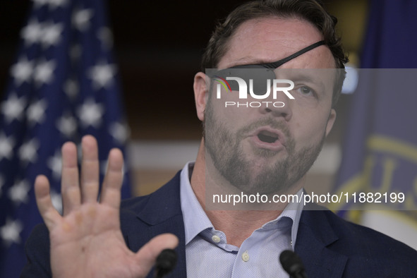 US Congressman Dan Crenshaw (R-TX) speaks about the House Task Force to combat the Mexican Drug Cartel in Washington DC, USA, on December 19...