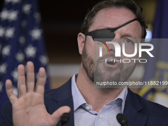 US Congressman Dan Crenshaw (R-TX) speaks about the House Task Force to combat the Mexican Drug Cartel in Washington DC, USA, on December 19...