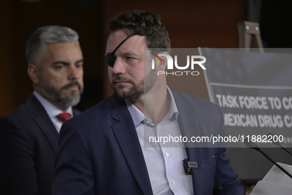 US Congressman Dan Crenshaw (R-TX) speaks about the House Task Force to combat the Mexican Drug Cartel in Washington DC, USA, on December 19...