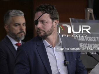 US Congressman Dan Crenshaw (R-TX) speaks about the House Task Force to combat the Mexican Drug Cartel in Washington DC, USA, on December 19...