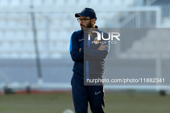 In Ta' Qali, Malta, on December 14, 2024, Stefano De Angelis, head coach of Birkirkara, gestures during the Malta 360 Sports Premier League...