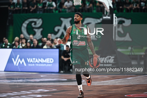 Lorenzo Brown of Panathinaikos AKTOR Athens plays during the Euroleague, Round 17 match between Panathinaikos AKTOR Athens and Baskonia Vito...