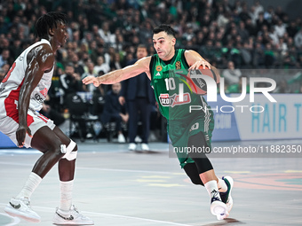 Kostas Sloukas of Panathinaikos AKTOR Athens competes with Khalifa Diop of Baskonia Vitoria-Gasteiz during the Euroleague, Round 17 match be...