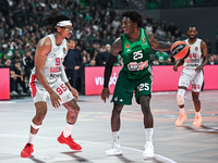 Kendrick Nunn of Panathinaikos AKTOR Athens competes with Chima Moneke of Baskonia Vitoria-Gasteiz during the Euroleague, Round 17 match bet...