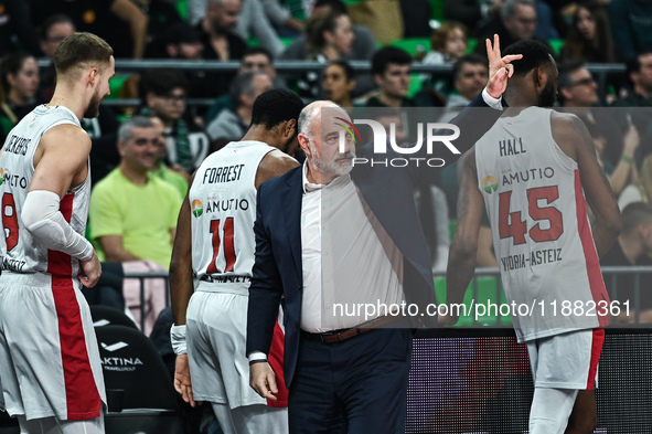 Head Coach Pablo Laso of Baskonia Vitoria-Gasteiz is present during the Euroleague, Round 17 match between Panathinaikos AKTOR Athens and Ba...