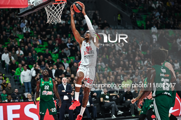 Chima Moneke of Baskonia Vitoria-Gasteiz plays during the Euroleague, Round 17 match between Panathinaikos AKTOR Athens and Baskonia Vitoria...