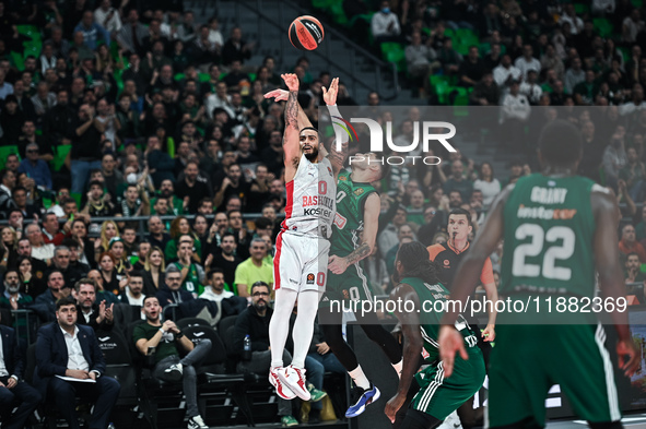 Markus Howard of Baskonia Vitoria-Gasteiz competes with Panagiotis Kalaitzakis of Panathinaikos AKTOR Athens during the Euroleague, Round 17...