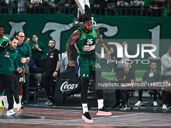 Mathias Lessort of Panathinaikos AKTOR Athens gets injured during the Euroleague, Round 17 match between Panathinaikos AKTOR Athens and Bask...