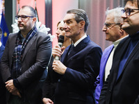 Attilio Fontana attends the ceremony for the traditional exchange of Christmas greetings with the press at Palazzo Lombardia in Milan, Italy...