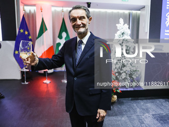 Attilio Fontana attends the ceremony for the traditional exchange of Christmas greetings with the press at Palazzo Lombardia in Milan, Italy...