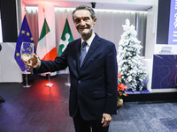 Attilio Fontana attends the ceremony for the traditional exchange of Christmas greetings with the press at Palazzo Lombardia in Milan, Italy...