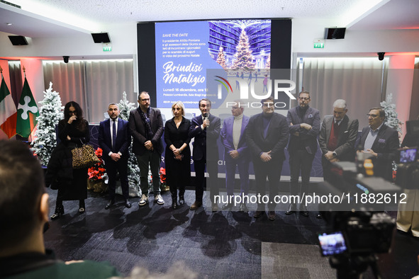 Attilio Fontana attends the ceremony for the traditional exchange of Christmas greetings with the press at Palazzo Lombardia in Milan, Italy...