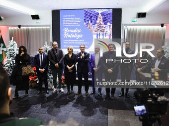 Attilio Fontana attends the ceremony for the traditional exchange of Christmas greetings with the press at Palazzo Lombardia in Milan, Italy...