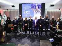 Attilio Fontana attends the ceremony for the traditional exchange of Christmas greetings with the press at Palazzo Lombardia in Milan, Italy...