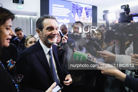 Attilio Fontana attends the ceremony for the traditional exchange of Christmas greetings with the press at Palazzo Lombardia in Milan, Italy...